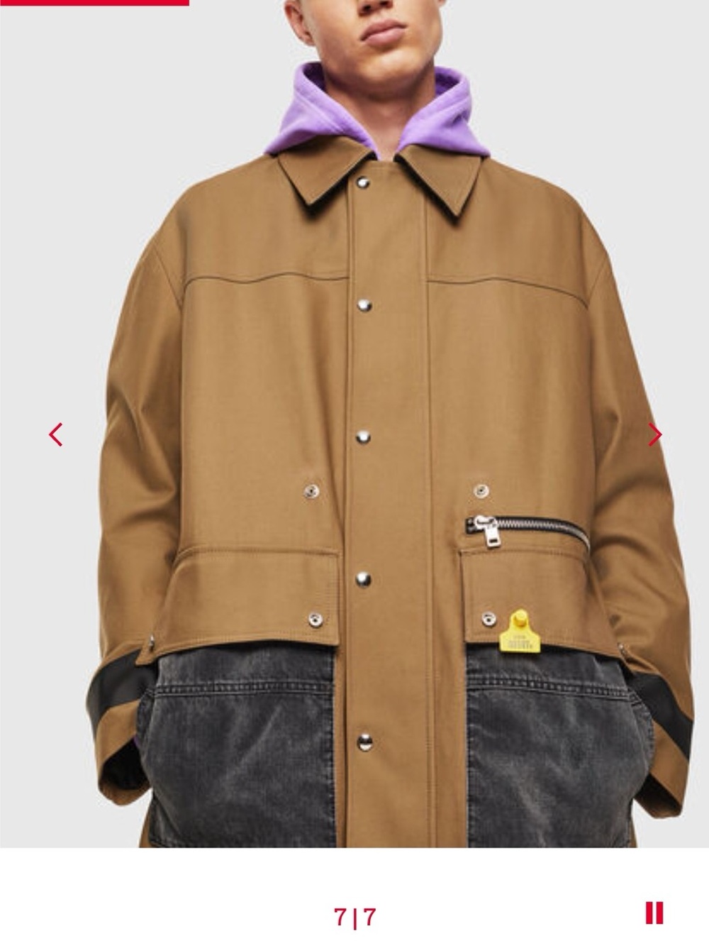 Diesel Men's Caramel Brown Military-Style Field Jacket with Lavender Hood